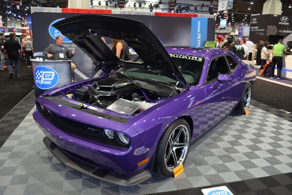 late model dodge challenger with shaker hood at SEMA 2013