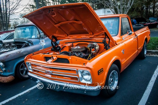 vintage orange chevy c10 pickup truck hot rod