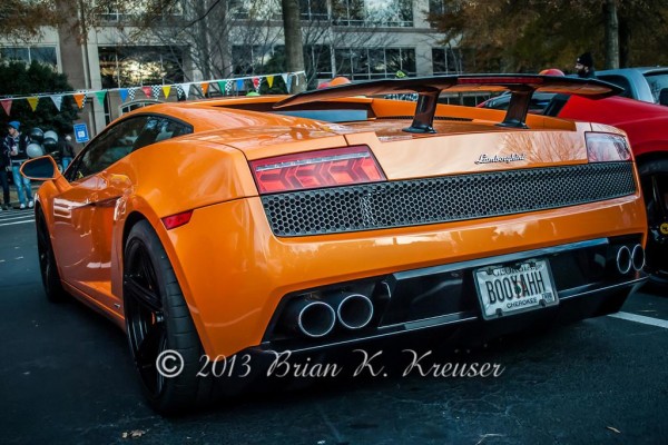 rear view of an orange Lamborghini