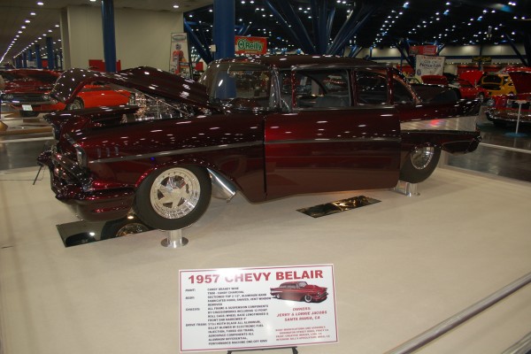 side view of a 1957 Chevy Belair custom show car display