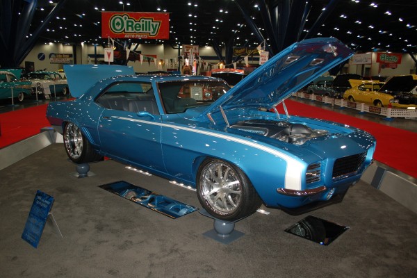 1969 Chevy Camaro custom car at indoor car show display