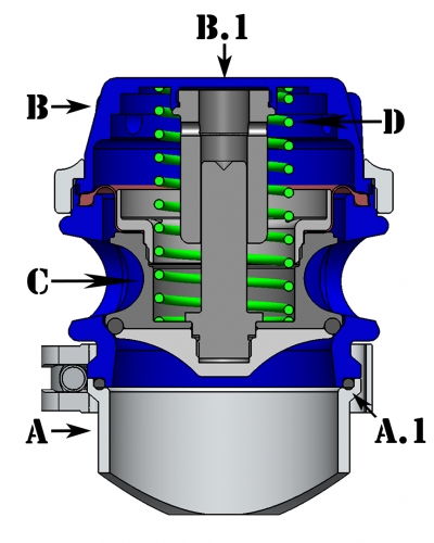 cutaway illustration of a blowoff valve for a turbocharger