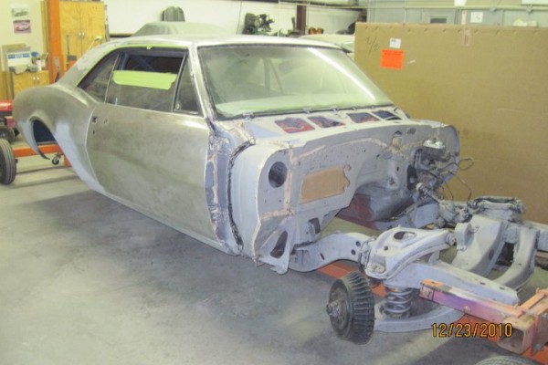 1967 chevy camaro body in bare steel after rust repair