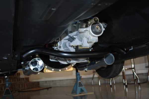 five speed manual transmission retrofitted under a 1967 chevy camaro