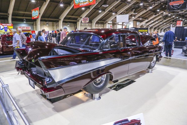 1957 chevy custom show car on display