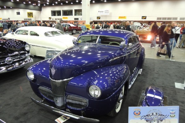 purple chopped and lowered prewar hot rod coupe