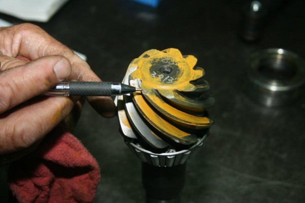 marking a pinion yoke to check for proper mesh