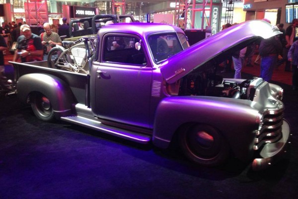 Purple customized hot rod truck