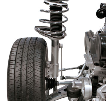 Shock and spring assembly on a car