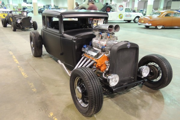 custom ford hotrod with supercharged big block v8 engine