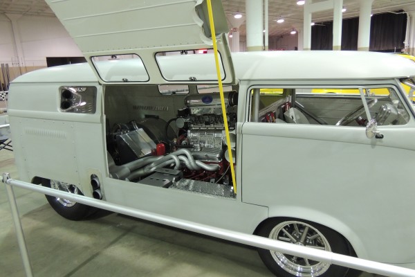 volkswagen transporter type 2 bus with mid-mount supercharged v8 engine