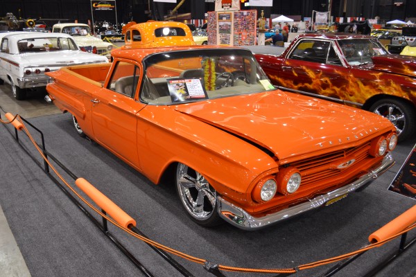 custom orange first-gen chevy el camino show car