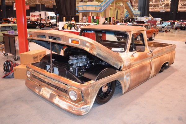 lowered custom truck with synthetic patina