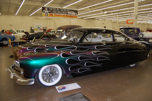vintage mercury lead sled coupe with custom flame paint job