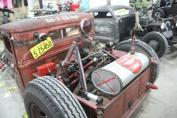 gas tank and custom brake lights on a rat rod truck