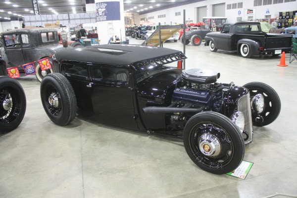 lowered ford hot rod coupe with Cadillac v8