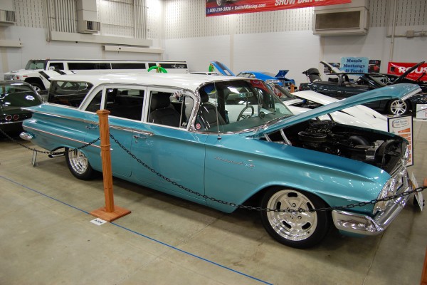 lowered custom chevy parkwood station wagon with custom wheels