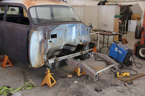front end of a hot rod project with custom frame fabrication