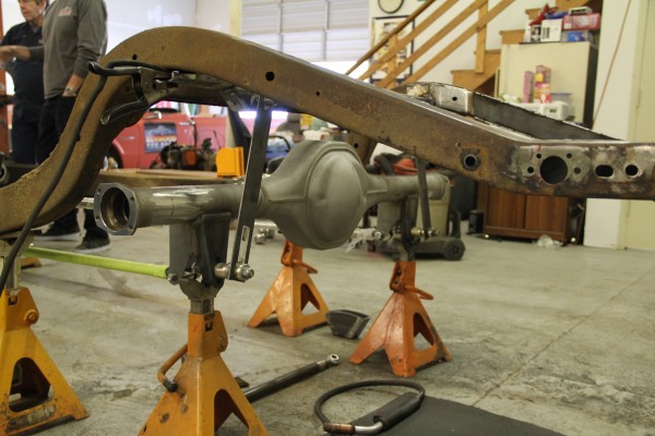 rear axle getting sized and adjusted in a hot rod chassis