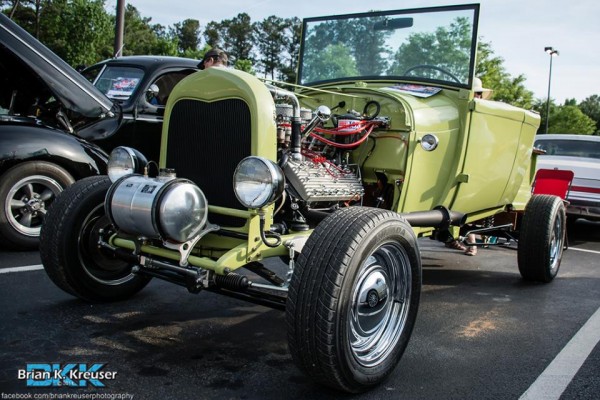 vintage highboy roadster hot rod with flathead v8 engine