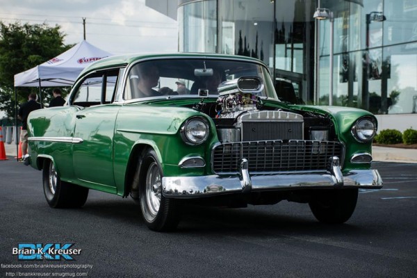 1955 chevy hot rod with supercharged v8