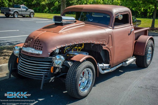 chevy truck rat rod with hood scoop