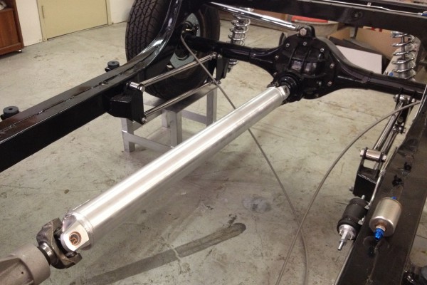 aluminum driveshaft installed in a 1953 plymouth suburban chassis