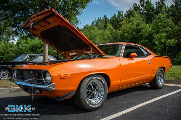 orange 1972 plymouth barracuda 340