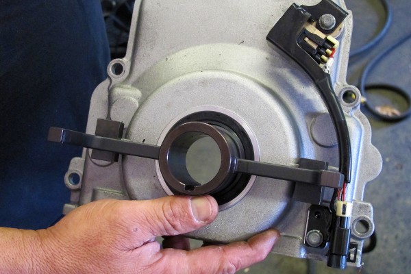 gm ls timing cover with alignment tool installed