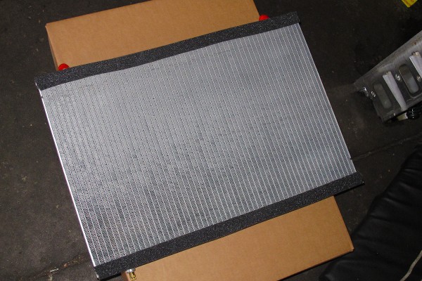 intercooler heat exchanger resting on a box