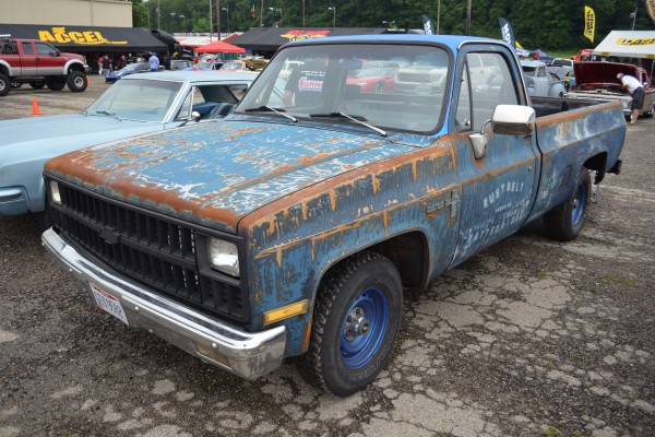 patina'd chevy squarebody pickup truck