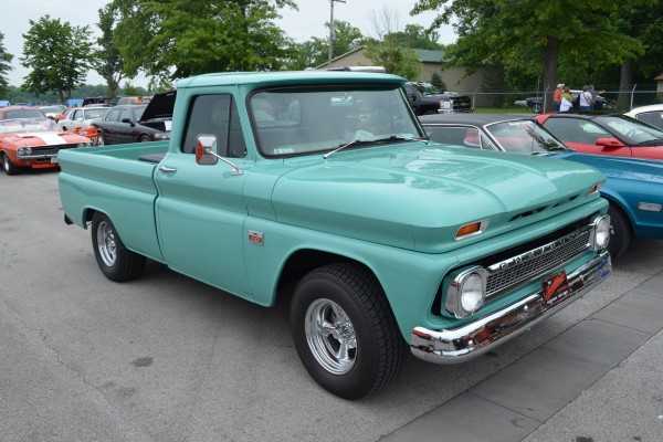 aqua blue vintage chevy c10 custom pickup truck