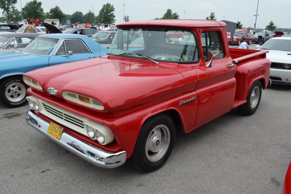 red vintage chevy pickup truck from the late 1950s