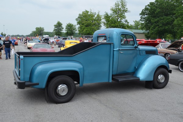 vintage ford truck with deep wrecker style bed and cargo box