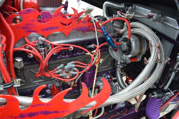 custom engine bay of a 1977 toyota land cruiser FJ