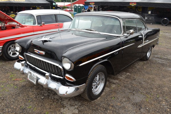 custom black 1955 chevy bel air