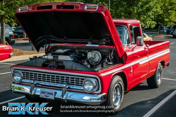 red custom chevy c10 vintage pickup truck