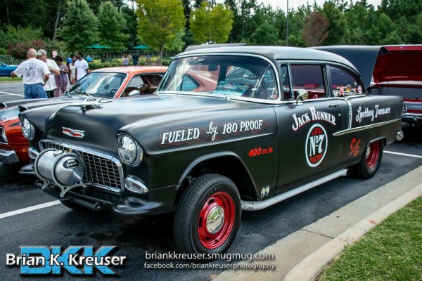 black 1955 chevy hot rod gasser