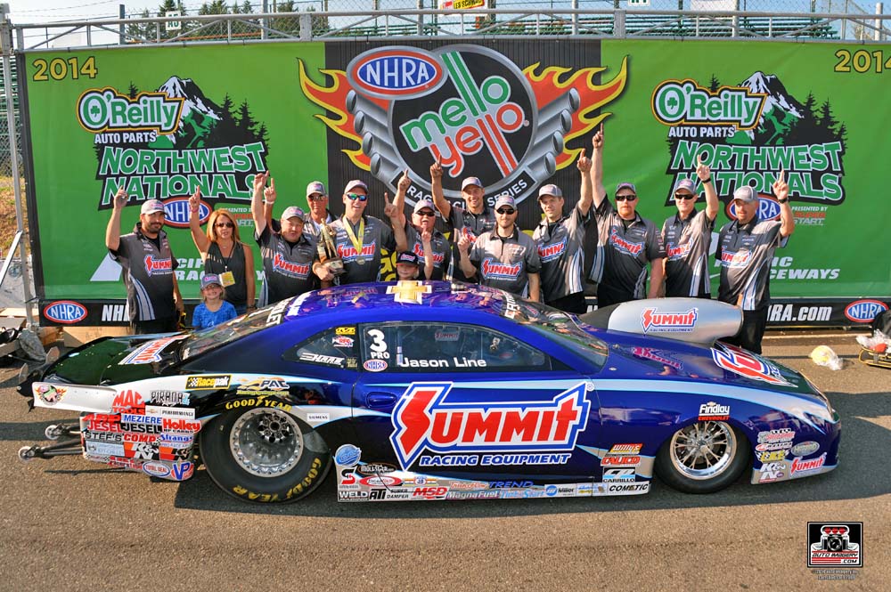 jason line summit racing pro stock nhra drag car in winners circle