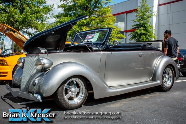 vintage custom ford roadster at a local cruise in