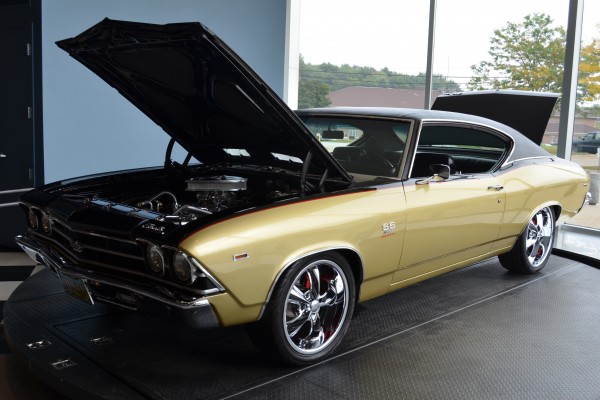 gold Chevy Chevelle ss on summit racing turntable