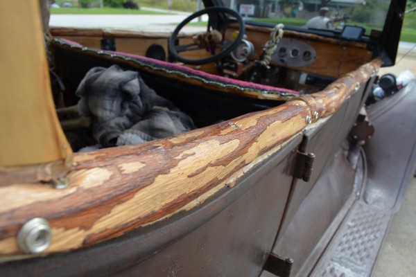 wooden trim rail on a 1925 ford rat rod