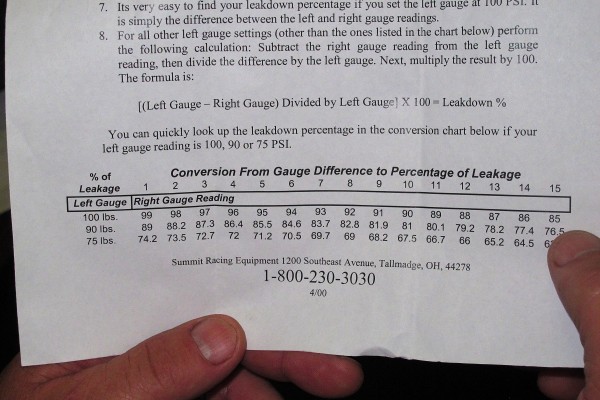 man holding paper leakdown test conversion chart