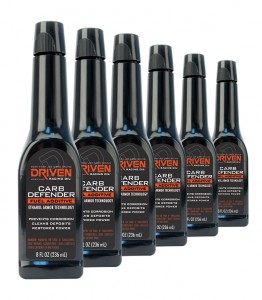 Driven Racing Oil's Carb Defender helps prevent corrosion and gummy deposits.