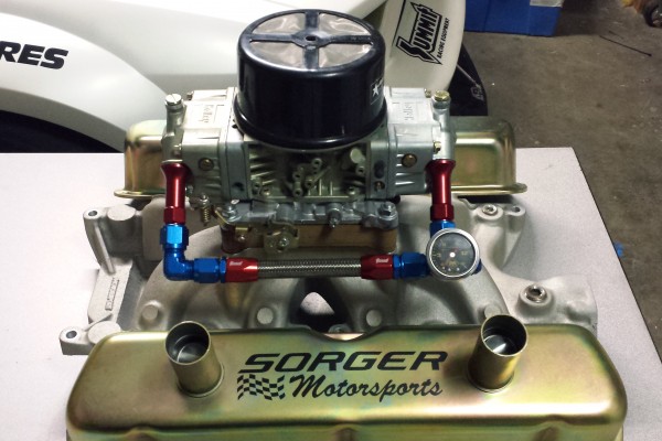 Edlebrock intake with a Holley carburetor mockup