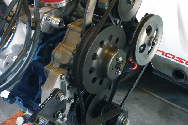 ribbed front accessory drive on a ford v8 engine