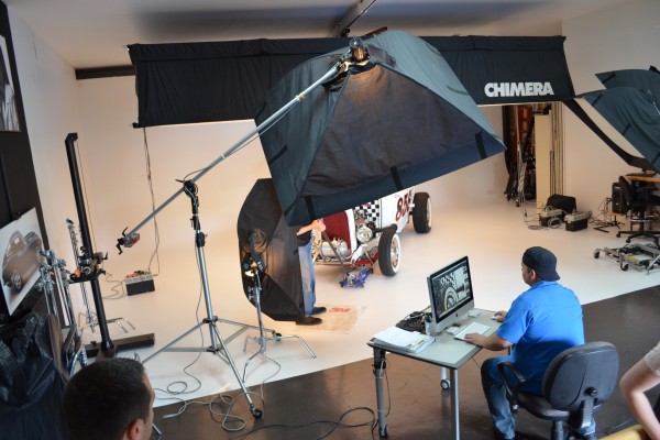ford hot rod in a photo studio