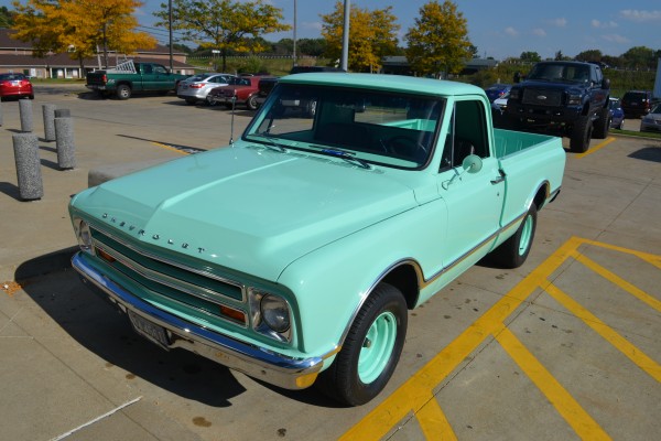 Seafoam green 1967 Chevy C10 Custom Pickup truck, driver side quarter
