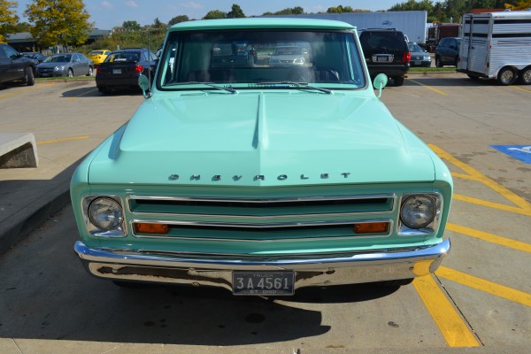 Seafoam green 1967 Chevy C10 Custom Pickup truck, grille