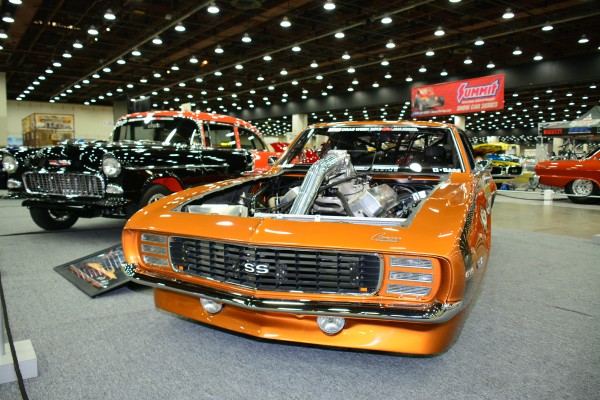 chevy camaro ss rs drag car on display